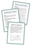 Three 'Popsicle Stick Catapult' teacher instruction sheets on a white background