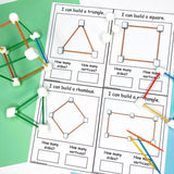 2D and 3D geometry building cards using marshmallows and toothpicks